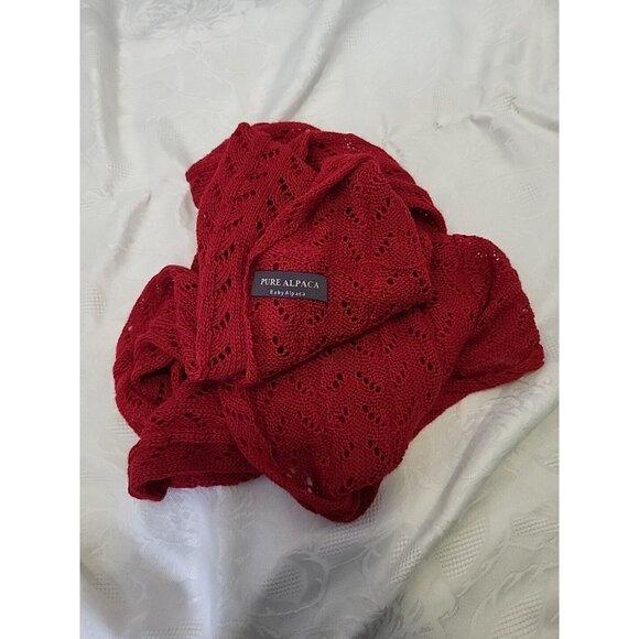 Pure Alpaca Red Infinity Scarf Crochet - Picture 4 of 6